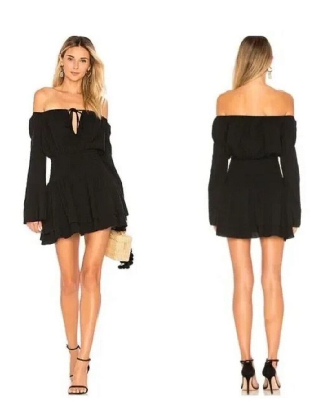 Revolve MAJORELLE Women Bell Sleeves Off Shoulder Kalani Mini Dress Sz M Black